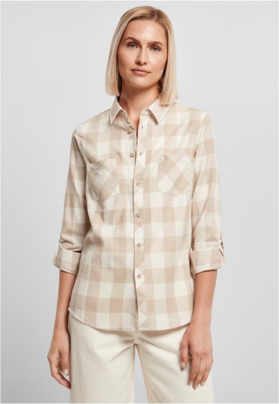 Ladies Turnup Checked Flanell Shirt - whitesand/lighttaupe