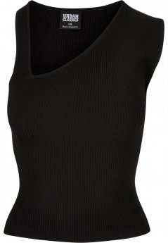 Ladies Rib Knit Asymmetric Top - black