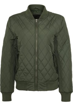 Ladies Diamond Quilt Nylon Jacket - olive