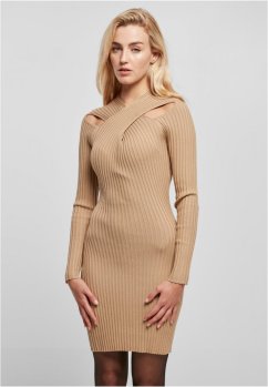 Ladies Crossed Rib Knit Dress - unionbeige