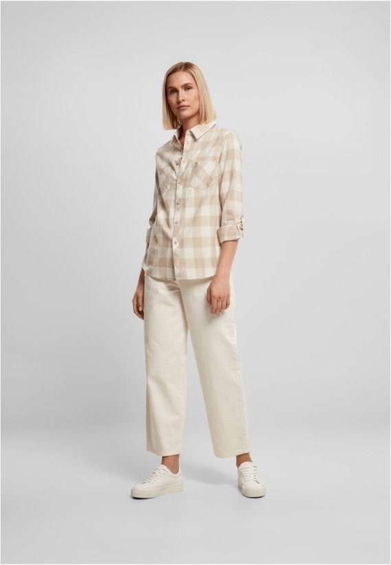 Ladies Turnup Checked Flanell Shirt - whitesand/lighttaupe