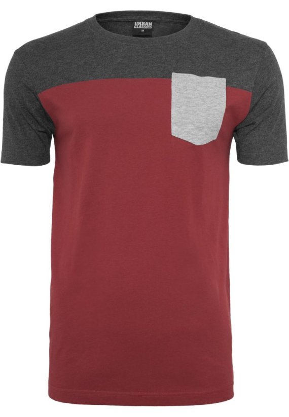 3-Tone Pocket Tee - burgundy/cha/gry