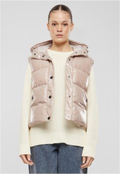 Ladies Essentials Shiny Puffer Vest with Hood - duskrose