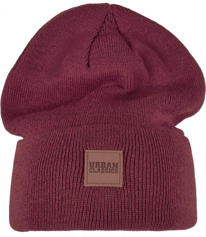 Čepice Urban Classics Leatherpatch Long Beanie - burgundy