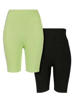 Legíny Urban Classics Ladies High Waist Cycle Shorts 2-Pack - electriclime/black