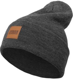 Čepice Urban Classics Leatherpatch Long Beanie - charcoal