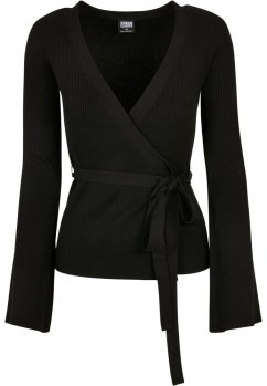 Ladies Rib Knit Wrapped Cardigan - black