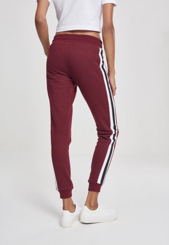 Dámske tepláky Urban Classics Ladies College Contrast Sweatpants - vínové s bielymi prúžkami