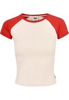 Ladies Organic Stretch Short Retro Baseball Tee - whitesand/hugered