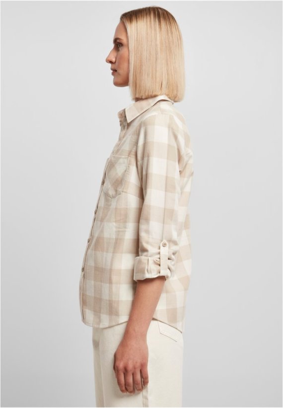 Ladies Turnup Checked Flanell Shirt - whitesand/lighttaupe