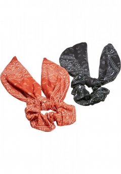 Bandana Print Scrunchies With XXL Bow 2-Pack - orange/black