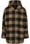 Ladies Hooded Oversized Check Sherpa Jacket - softtaupe/black