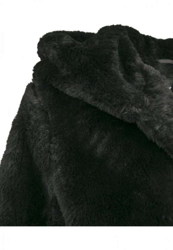 Čierny dámsky kabát Urban Classics Hooded Teddy Coat