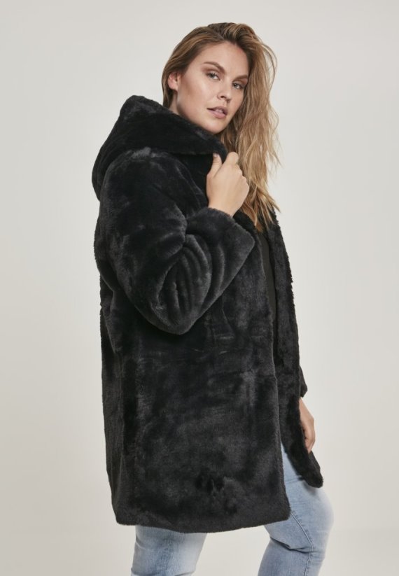 Dámský kabát Urban Classics Hooded Teddy - černý