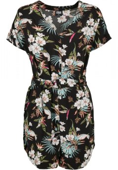 Ladies Short Viscose Belt Jumpsuit - black tropical