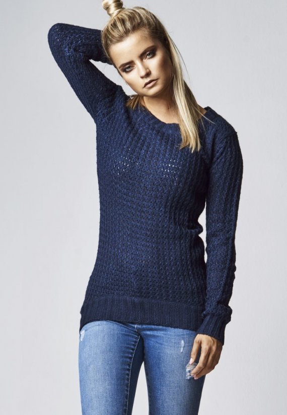 Ladies Long Wideneck Sweater - navy