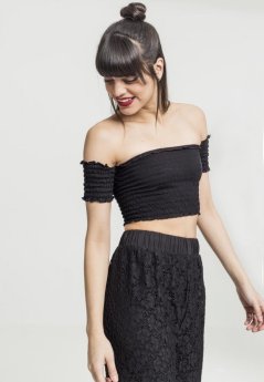 Top Urban Classics Ladies Cropped Cold Shoulder Smoke Top - black