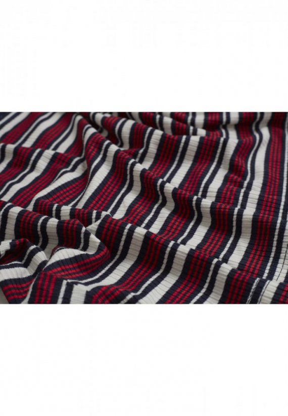 Koszulka damska Urban Classics Ladies Rib Stripe Cropped Tee - white/navy/fire red