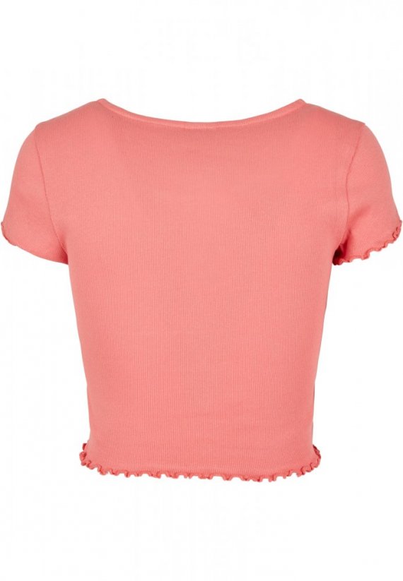 Ladies Cropped Button Up Rib Tee - palepink