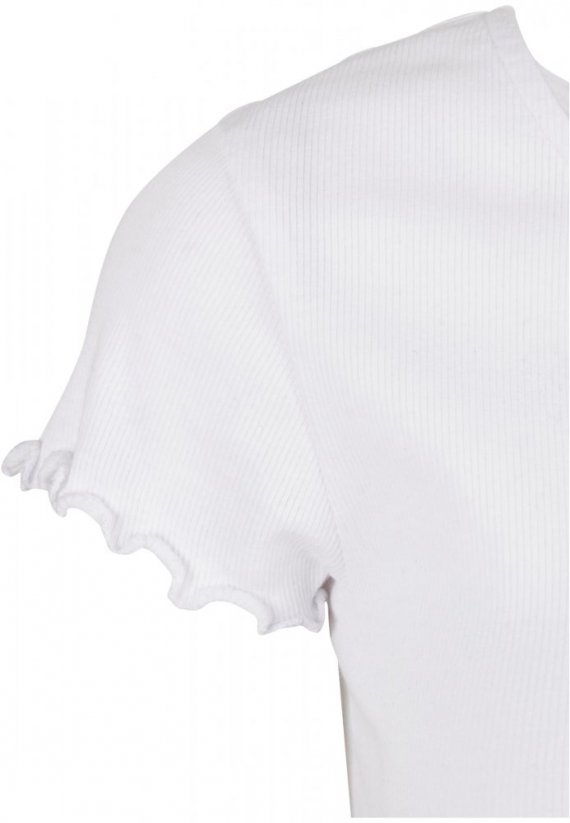 Ladies Cropped Button Up Rib Tee - white