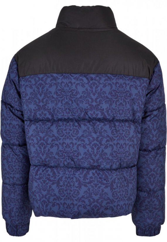 Pánska zimná bunda Urban Classics AOP Retro Puffer - čierna, modrá