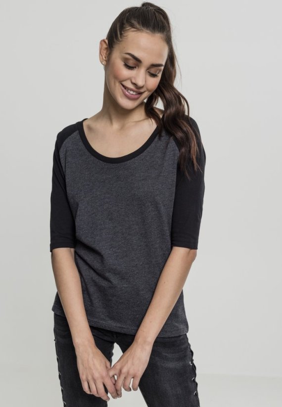 Tričko Urban Classics Ladies 3/4 Contrast Raglan Tee - charcoal/black