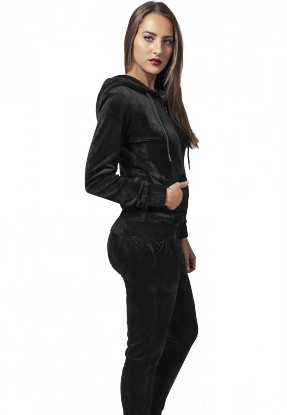 Mikina Urban Classics Ladies Velvet Zip Hoody - black