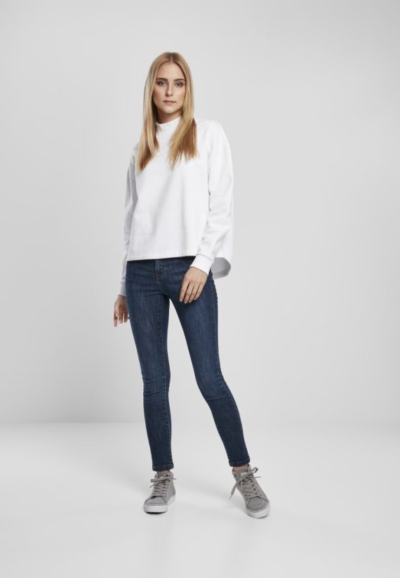 Ladies Oversized High Neck Crew - white