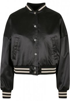 Ladies Short Oversized Satin College Jacket - black