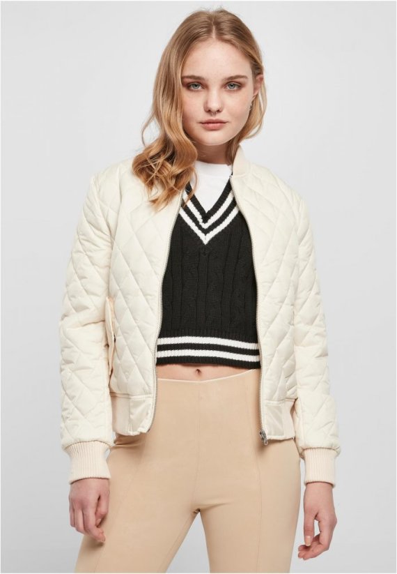 Ladies Diamond Quilt Nylon Jacket - whitesand
