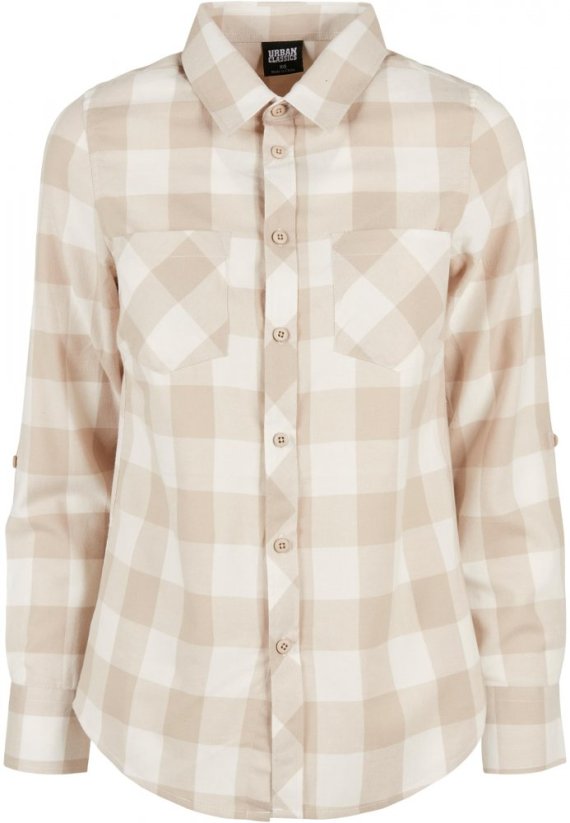 Ladies Turnup Checked Flanell Shirt - whitesand/lighttaupe