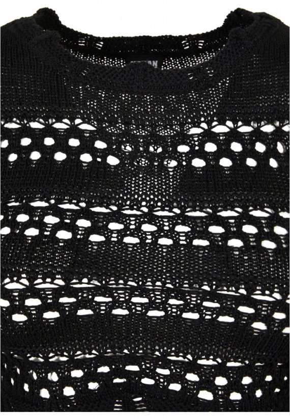Ladies Cropped Crochet Knit Sweater - black