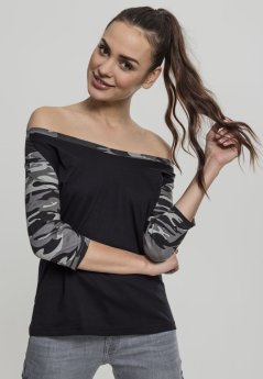 Tričko Urban Classics Ladies 3/4 Contrast Raglan Tee - black/darkcamo