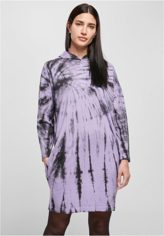 Ladies Oversized Tie Dye Hoody Dress - black/lavender
