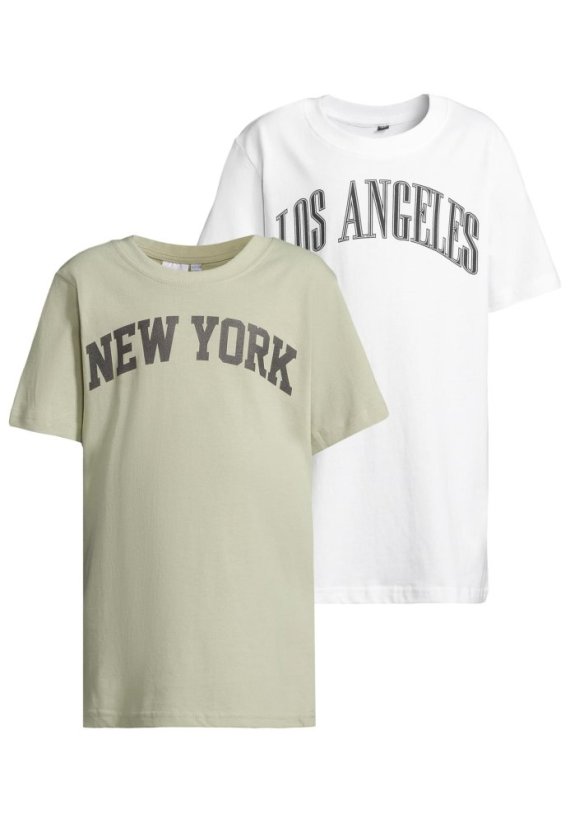 T-Shirt 2 Pack - kurzarm - New York & Los Angeles College white+softsalvia 122/128