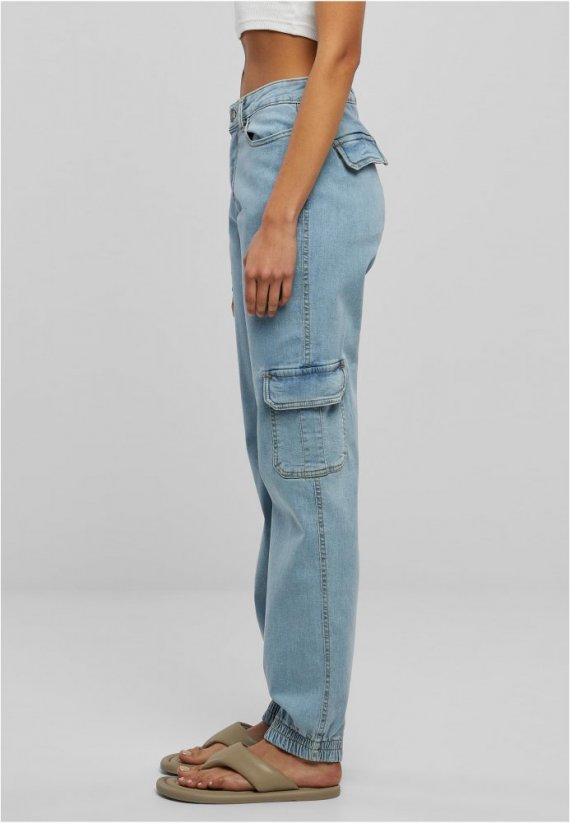 Ladies Organic Stretch Denim Cargo Pants - clearblue bleached