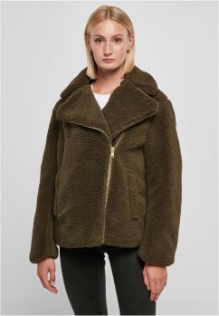 Ladies Sherpa Biker Jacket - olive