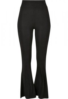 Ladies High Waist Rib Flared Leggings - black