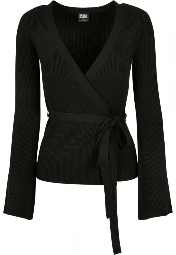 Ladies Rib Knit Wrapped Cardigan - black