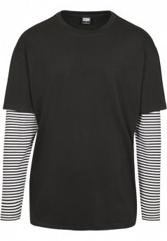 T-Shirt Oversized Double Layer Striped LS Tee - black