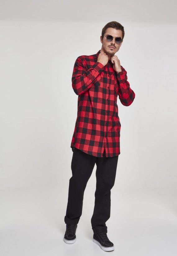 Męska koszula Urban Classics Side-Zip Long Checked Flanell Shirt - blk/red
