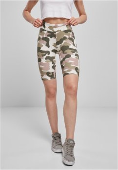 Ladies High Waist Camo Tech Cycle Shorts - duskrose camo