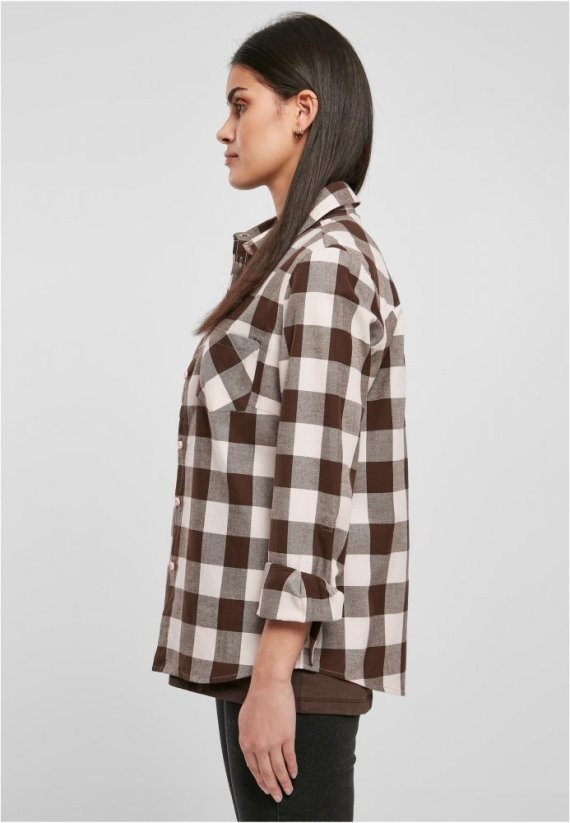 Ladies Turnup Checked Flanell Shirt - pink/brown