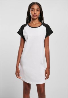 Ladies Contrast Raglan Tee Dress - white/black