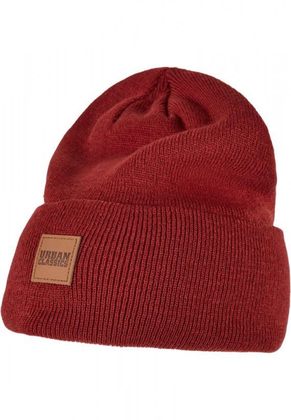 Synthetic Leatherpatch Long Beanie - burgundy