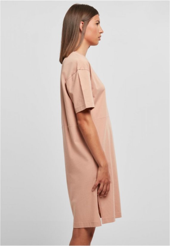 Dámské šaty Urban Classics Organic Oversized Slit Tee Dress amber