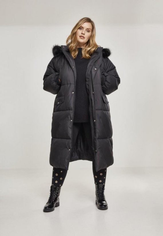Černý dámský zimní kabát Urban Classics Oversize Faux Fur Puffer