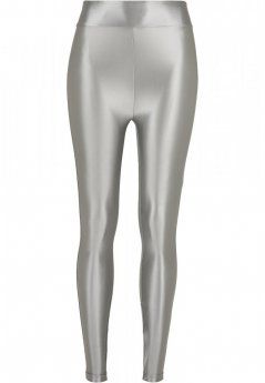 Ladies Highwaist Shiny Metallic Leggings - darksilver
