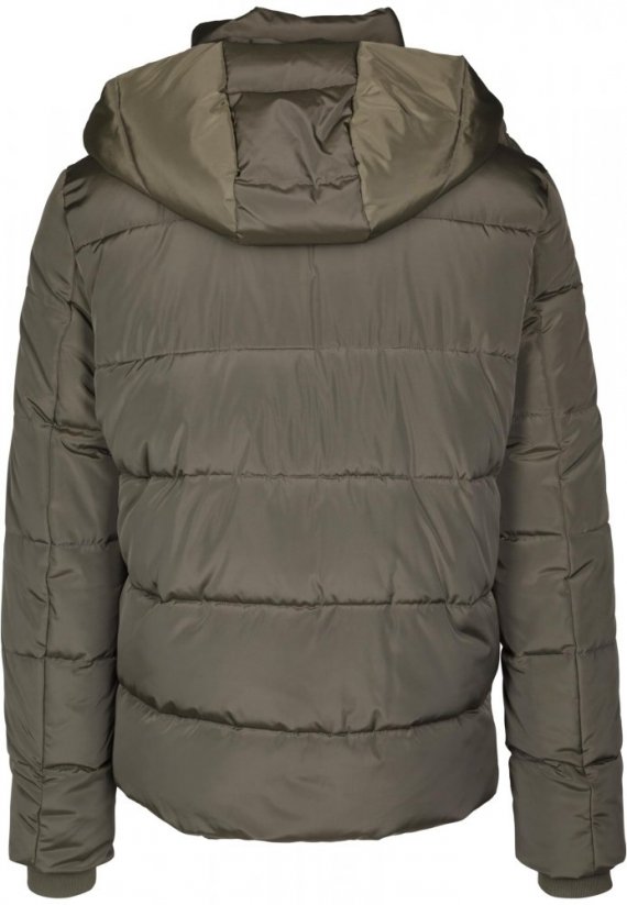 Olivová pánska zimná bunda Urban Classics Hooded Puffer Jacket
