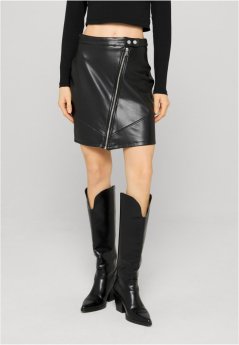 Ladies Synthetic Leather Biker Skirt black